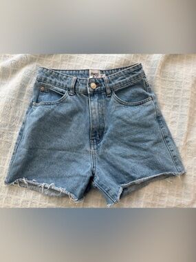 Princess Polly Light Blue High-Rise Frayed Denim Shorts